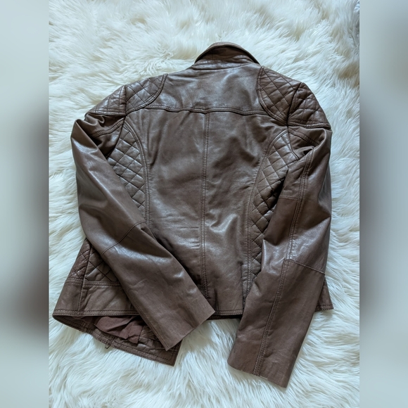 Urban Code genuine Leather Brown Cognac quilted motorcyclesl jacket coat sz US 8 - Picture 2 of 6